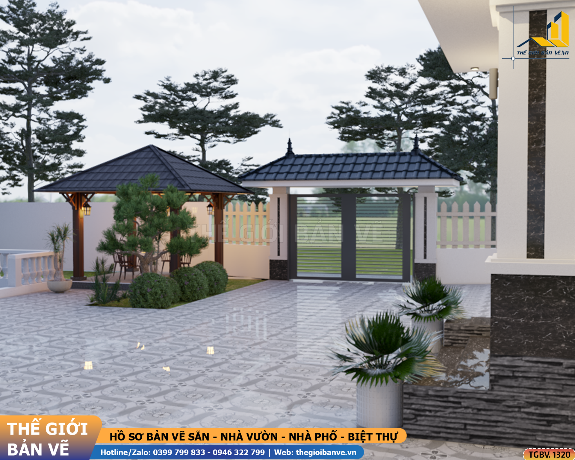 Nhà Vườn Mái Nhật 16.1x13.4m – 2 Sảnh, 3 Phòng Ngủ | TGBV.1320