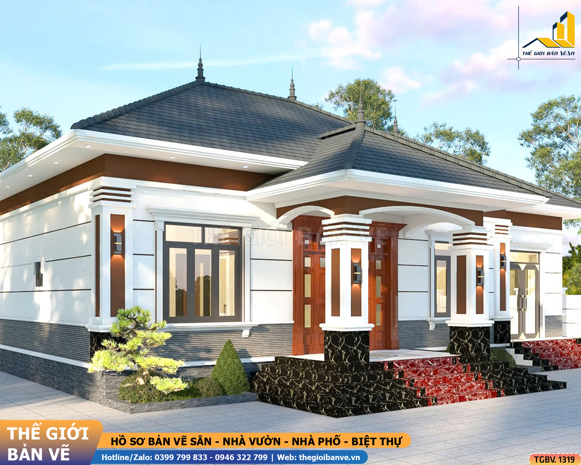 Nhà Vườn Mái Nhật 16.6x13.1m – 4 Phòng Ngủ | TGBV.1319