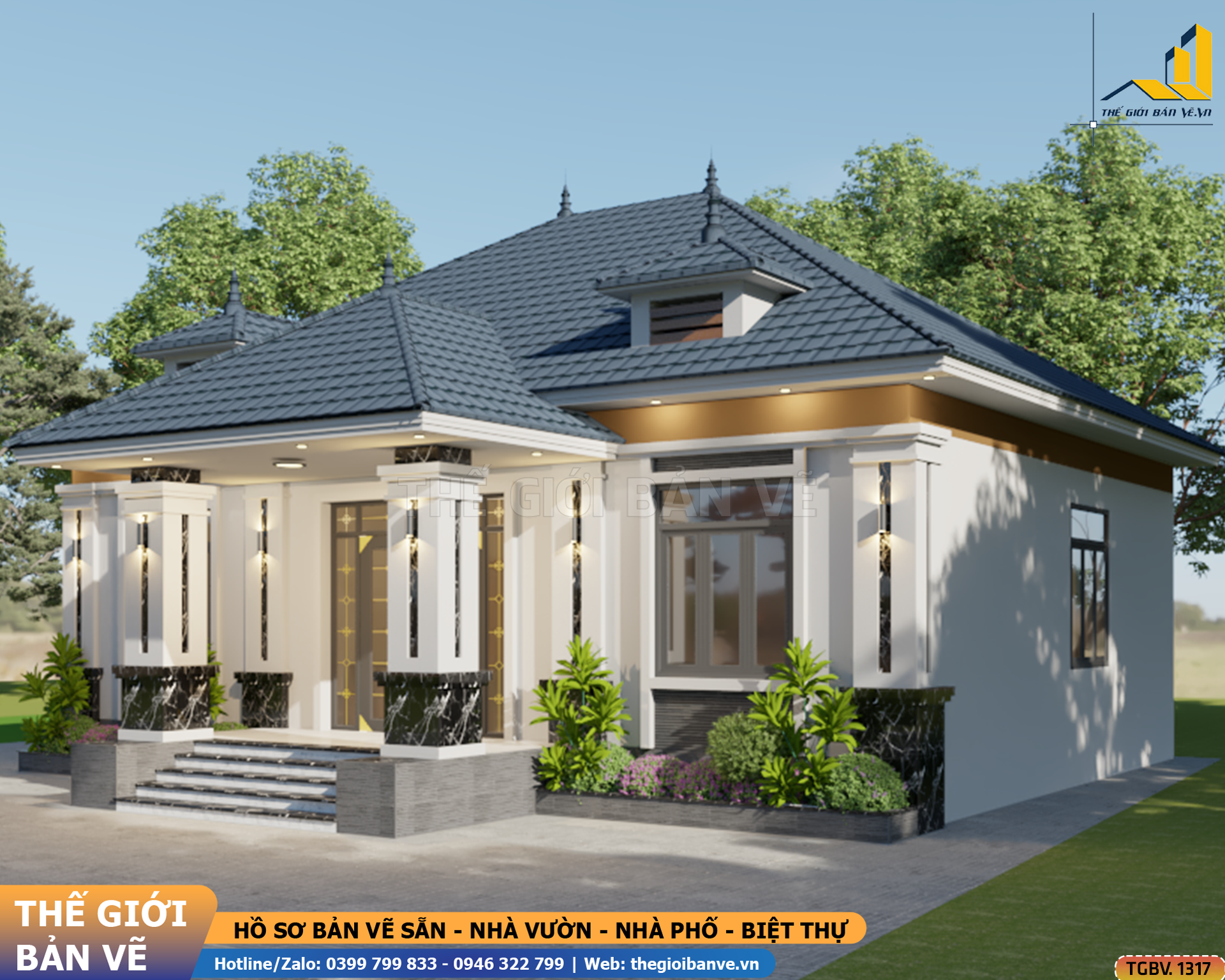 Nhà Vườn Mái Nhật 13.2x10.9m – 4 Phòng Ngủ | TGBV.1317