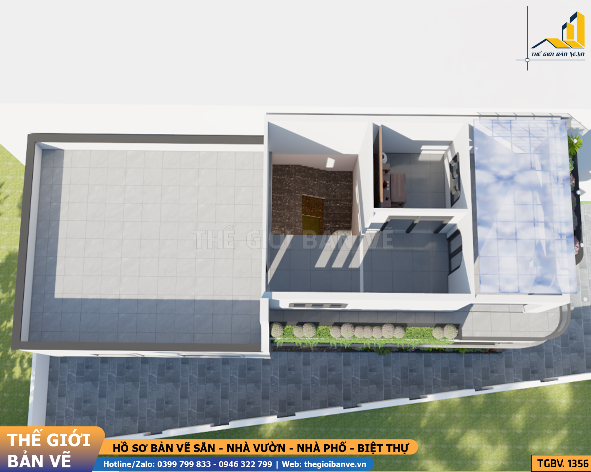 Biệt Thự Mái Bằng 2 Tầng 1 Tum 5.4x20.1m – 4 Phòng Ngủ | TGBV.1356