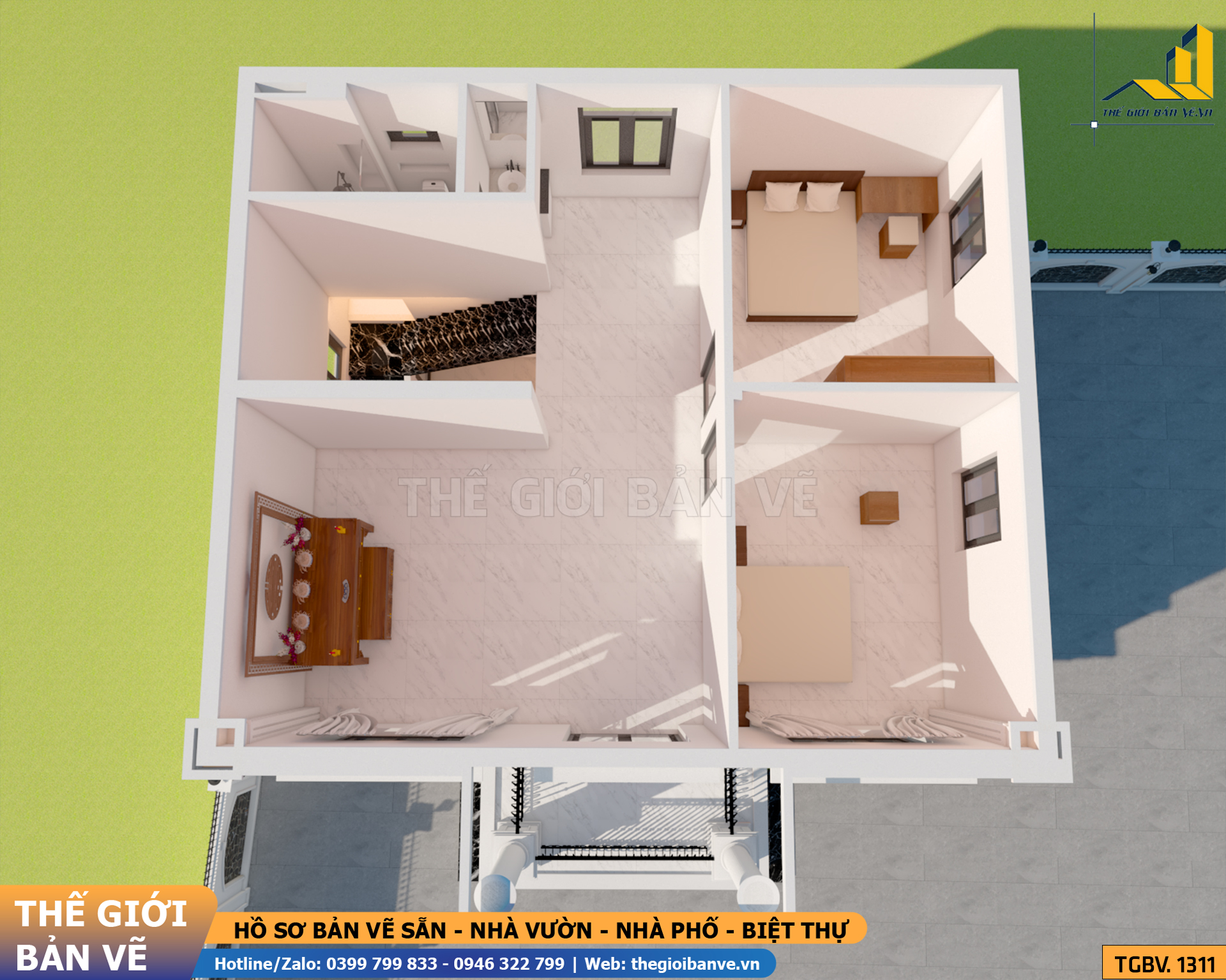 Biệt Thự Mái Nhật 2 Tầng Hiện Đại 12.1x10.3m – 3 Phòng Ngủ | TGBV.1311