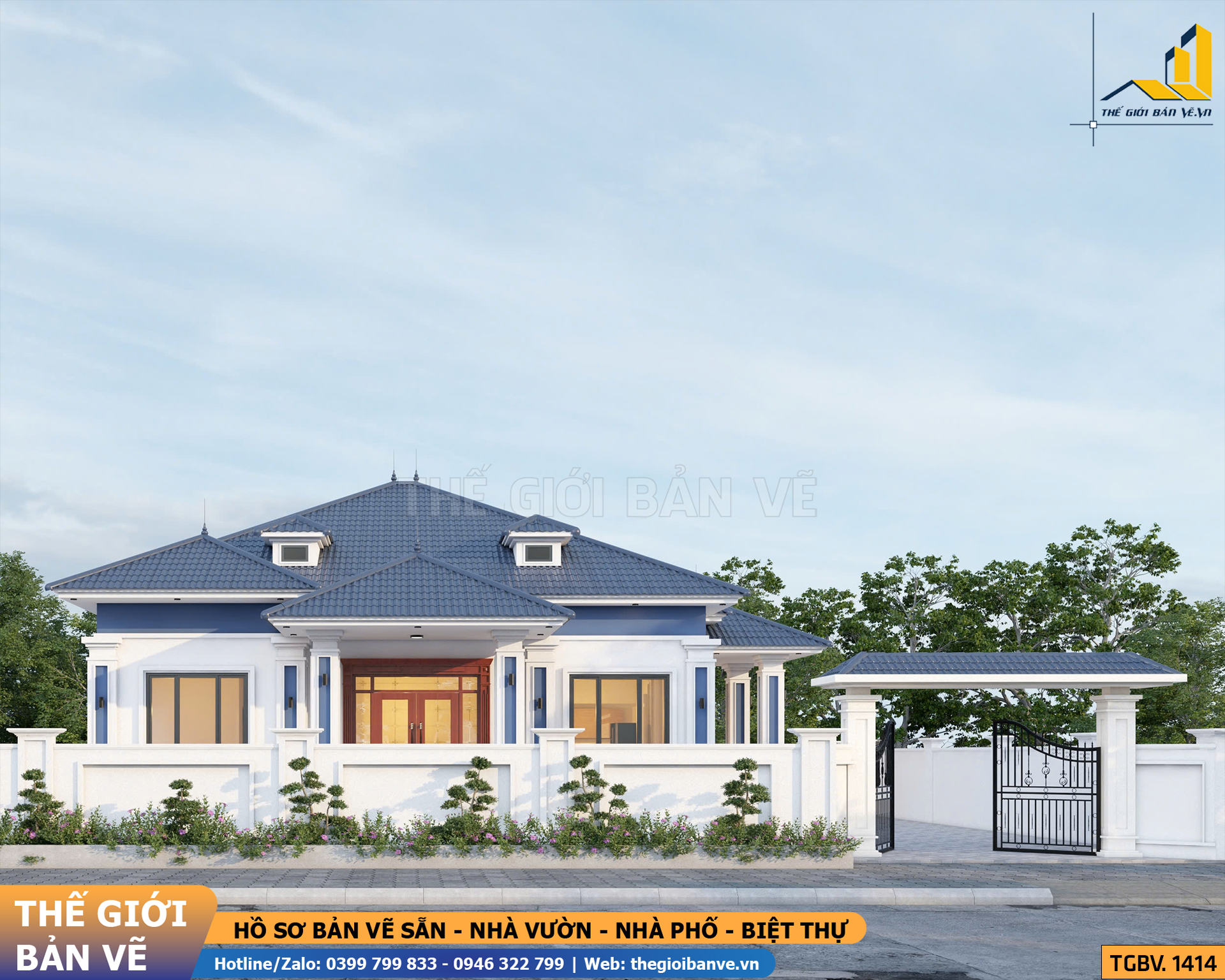 Nhà Vườn Mái Nhật 14.5x16.8m - 4 Phòng Ngủ | TGBV.1414