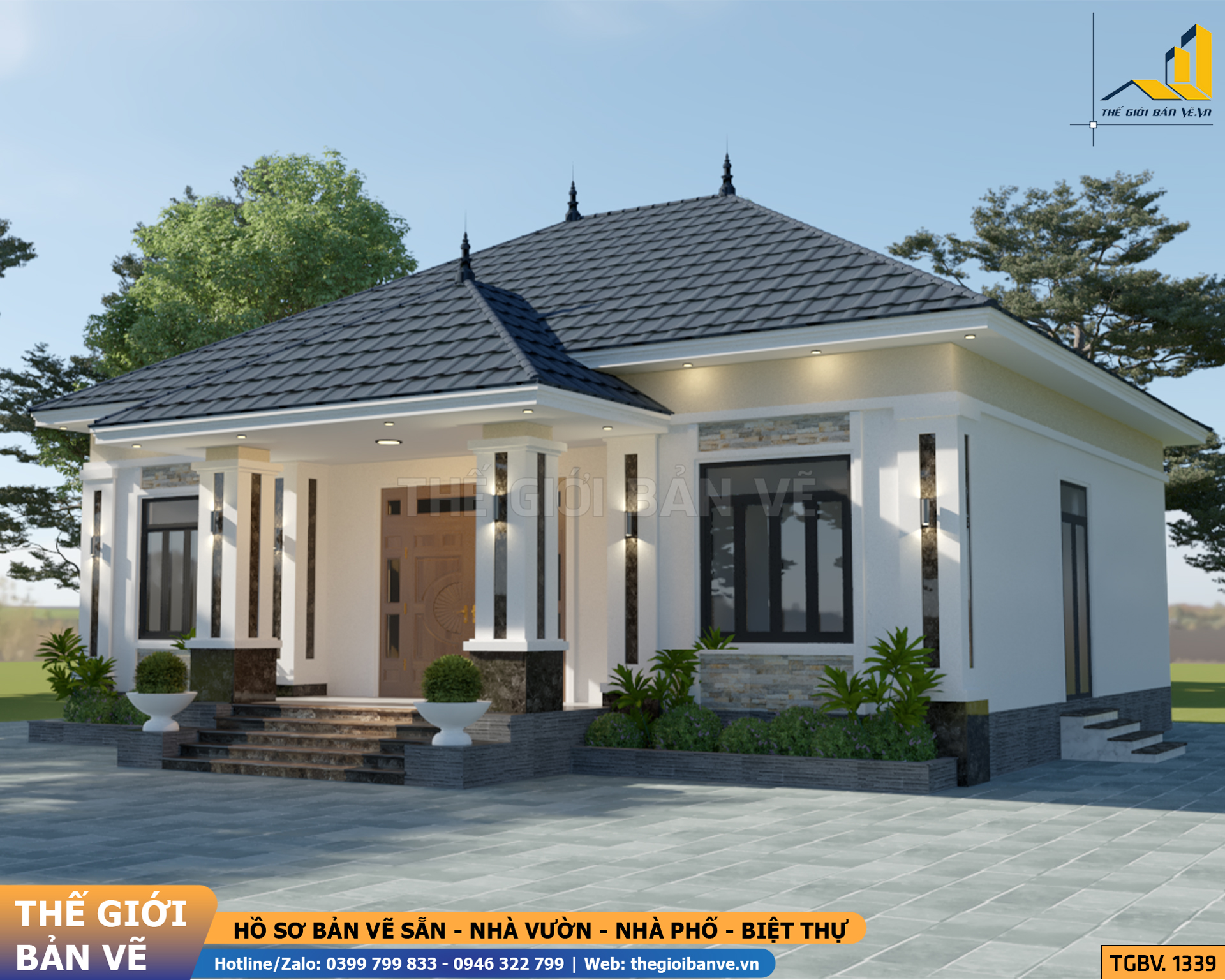 Biệt Thự Vườn Mái Nhật 14.2x18.9m - 3 Phòng Ngủ | TGBV.1339