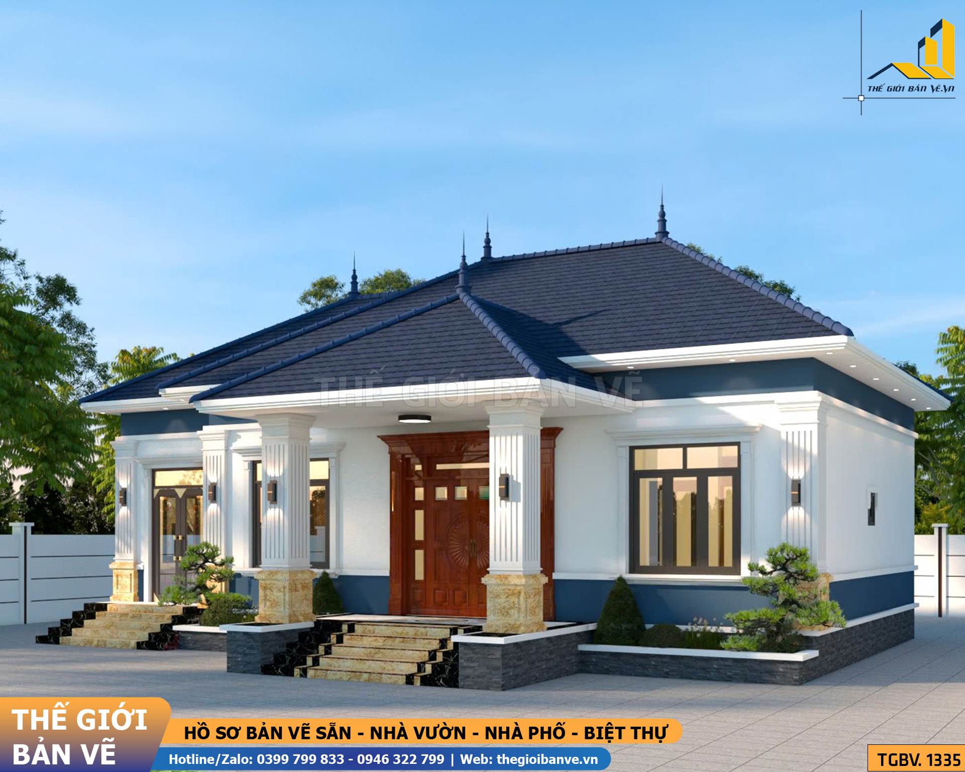 Nhà Vườn Mái Nhật 16x11.5m – 3 Phòng Ngủ | TGBV.1335