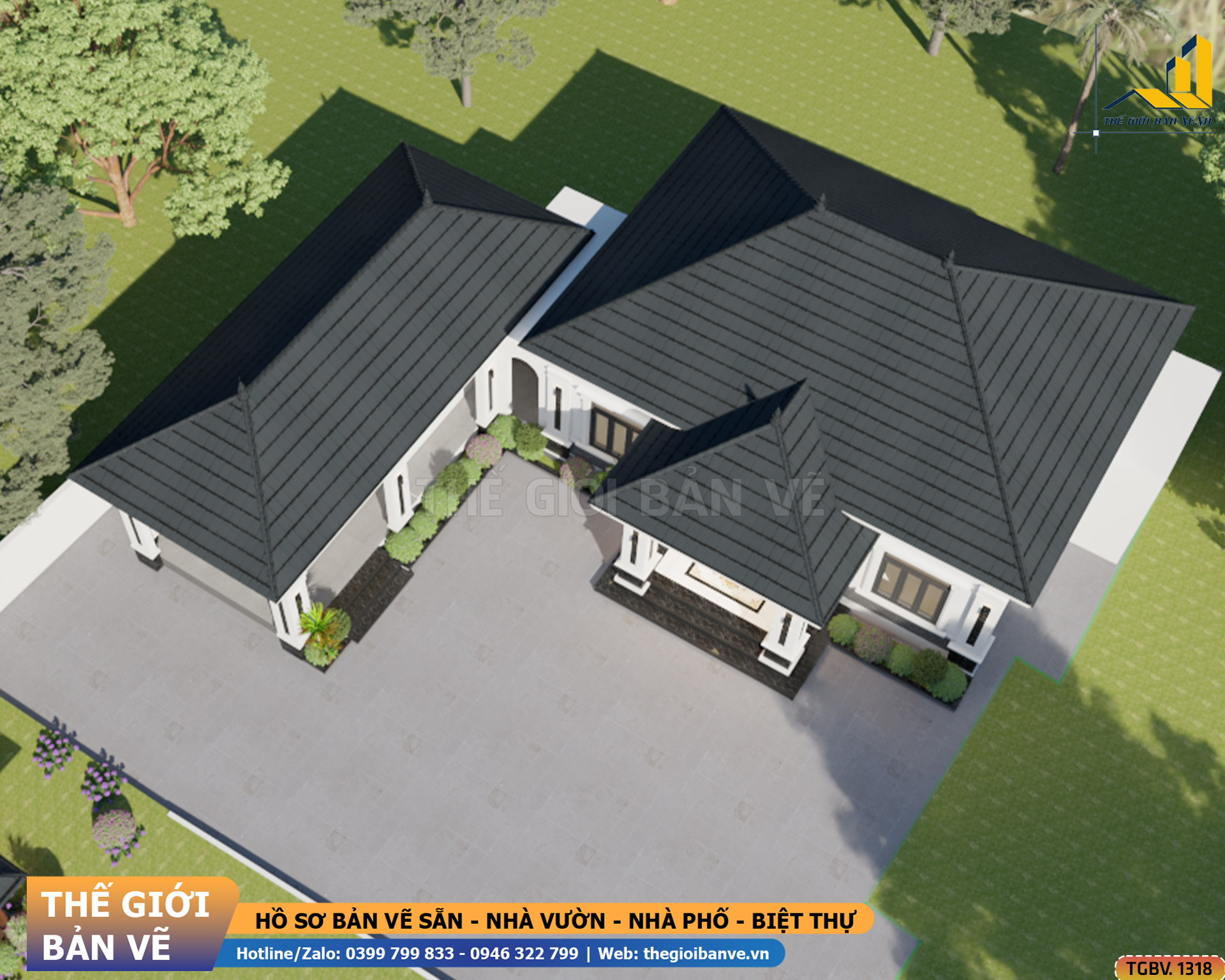 Nhà Vườn Mái Nhật 15.1x12.3m – 4 Phòng Ngủ | TGBV.1318