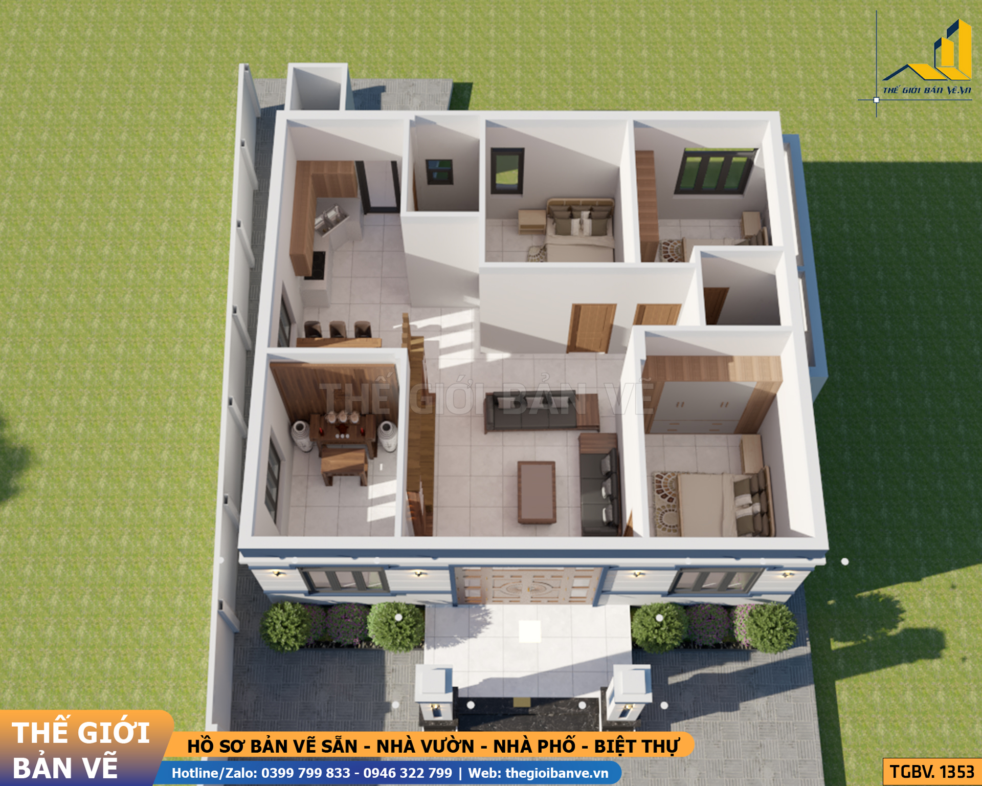 Nhà  Vườn Mái Nhật 11.2x14.3m - 3 Phòng Ngủ | TGBV.1353