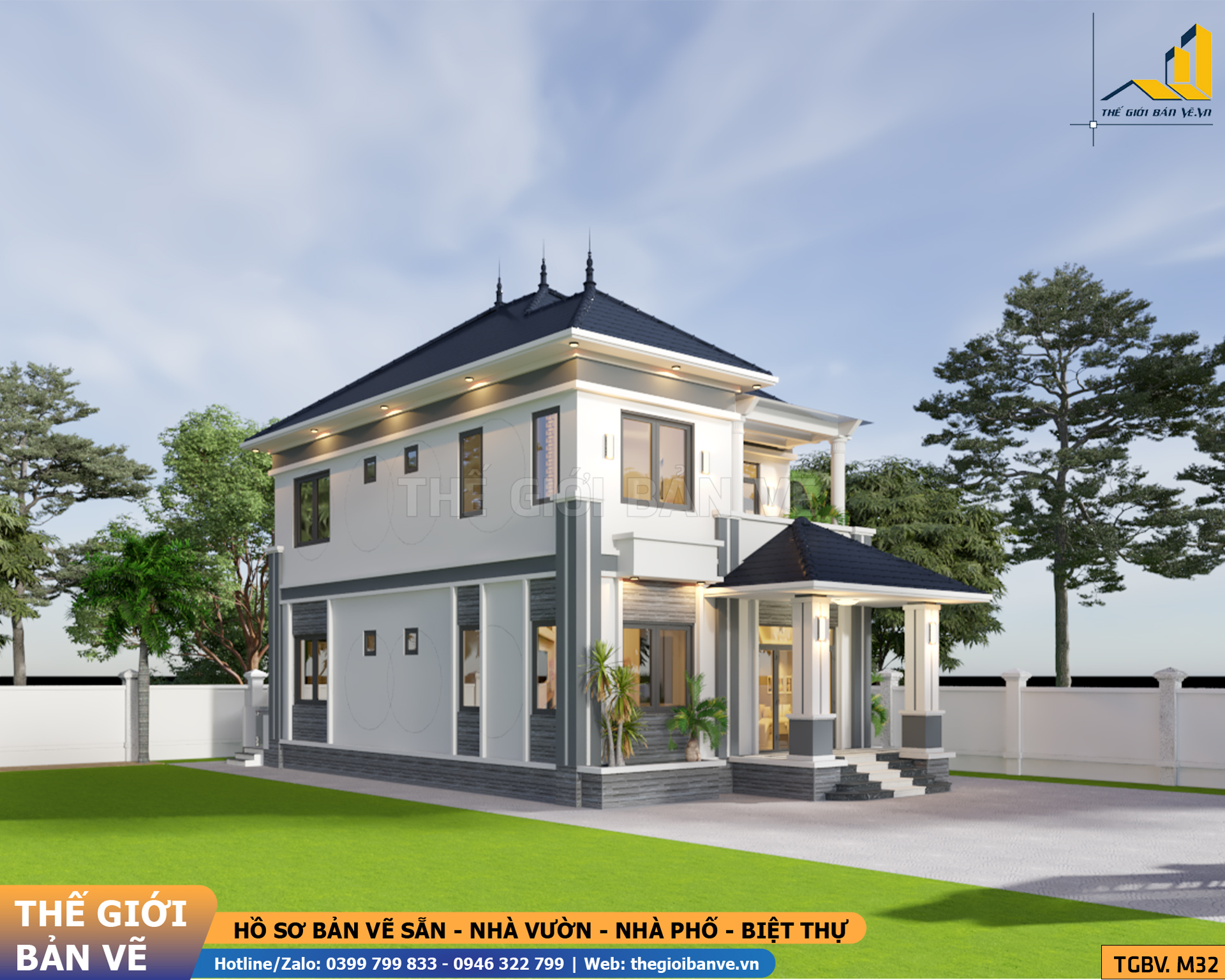 Biệt Thự Mái Nhật 2 Tầng 8.5x12.5m - 4 Phòng Ngủ | TGBV.M32