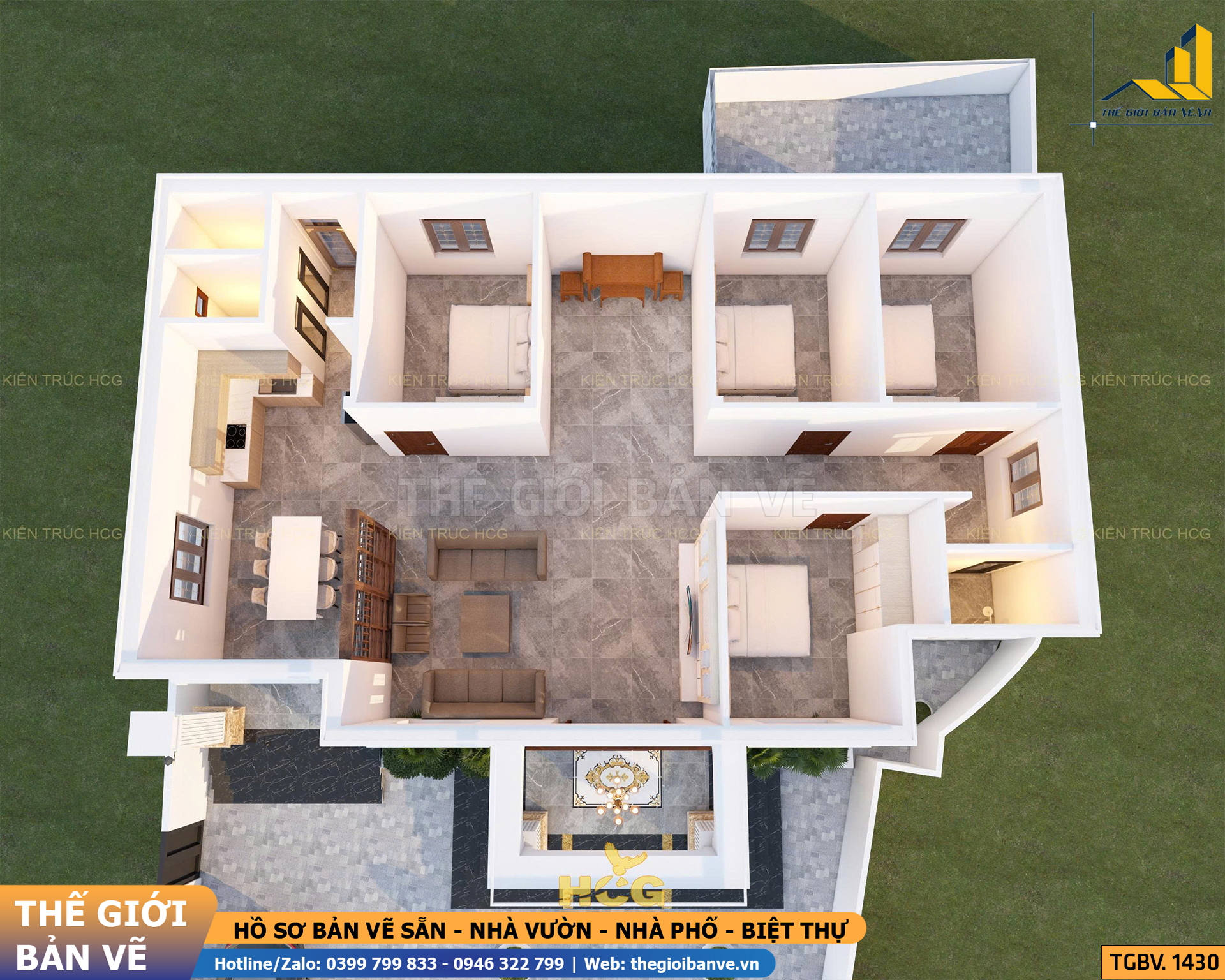 Nhà Vườn Mái Nhật Tân Cổ 16.4x10m - 4 Phòng Ngủ | TGBV.1430