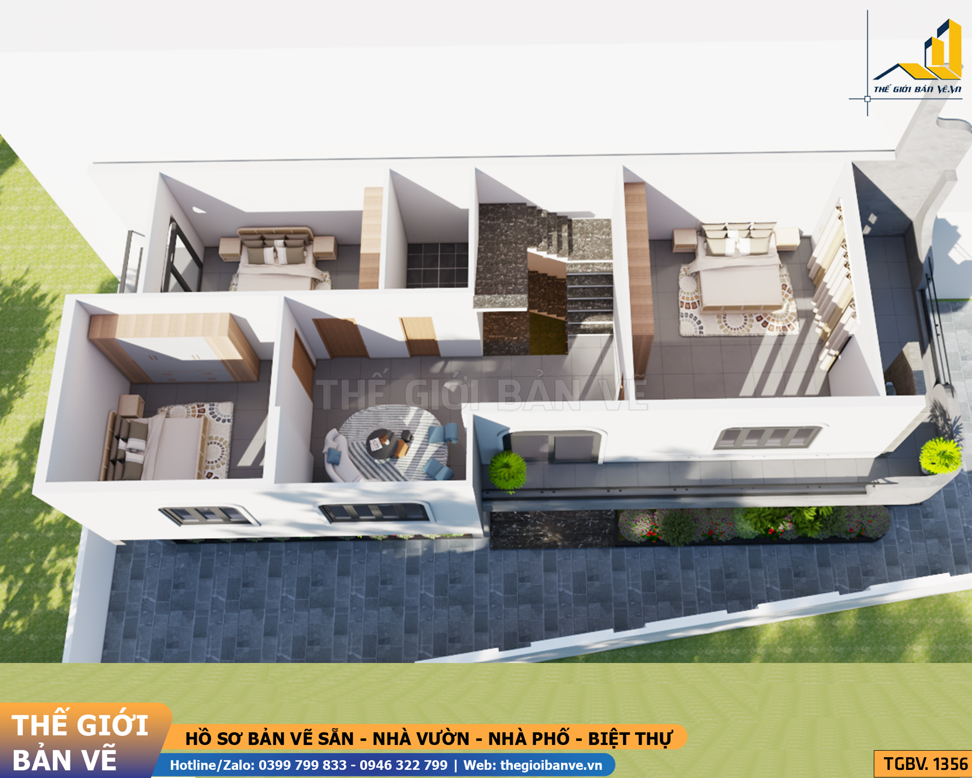 Biệt Thự Mái Bằng 2 Tầng 1 Tum 5.4x20.1m – 4 Phòng Ngủ | TGBV.1356