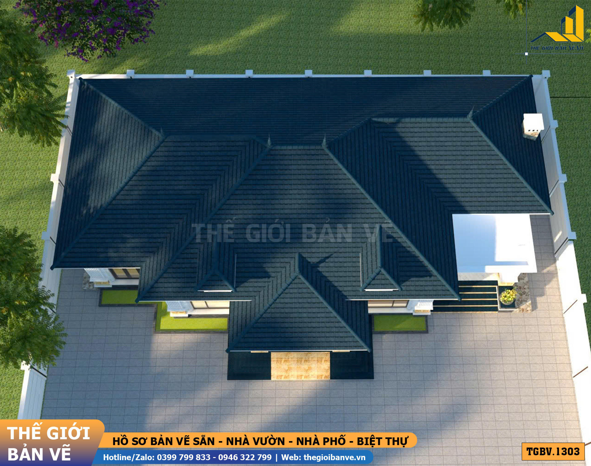 Nhà Vườn Mái Nhật 21.2x11.2m – 4 Phòng Ngủ Hiện Đại | TGBV.1303